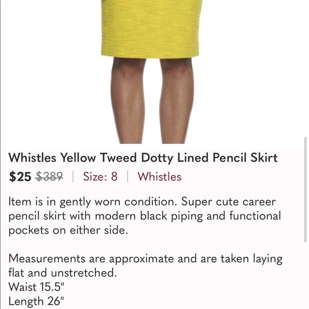 Whistles Yellow Tweed Dotty Lined Pencil Skirt